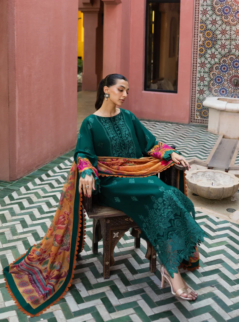 Zainab Chottani Chikankari 25 | Elegant Green | Unstitched | Festive wear| Nia - 6A | 3 pc set. - Image 6