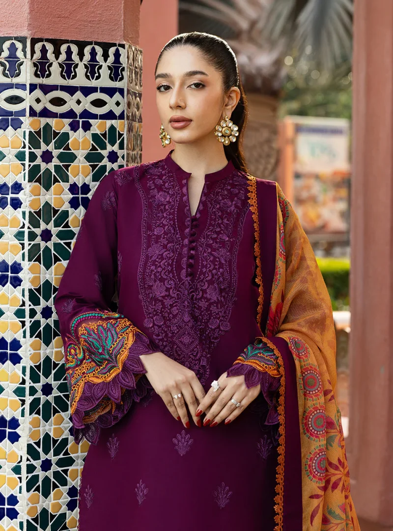 Zainab Chottani Chikankari 25 | Elegant Purple | Unstitched | Festive wear| Nia - 6B | 3 pc set. - Image 2
