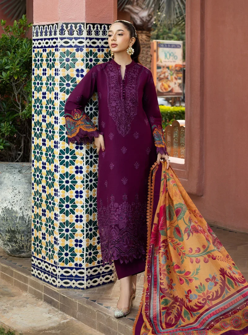 Zainab Chottani Chikankari 25 | Elegant Purple | Unstitched | Festive wear| Nia - 6B | 3 pc set. - Image 4