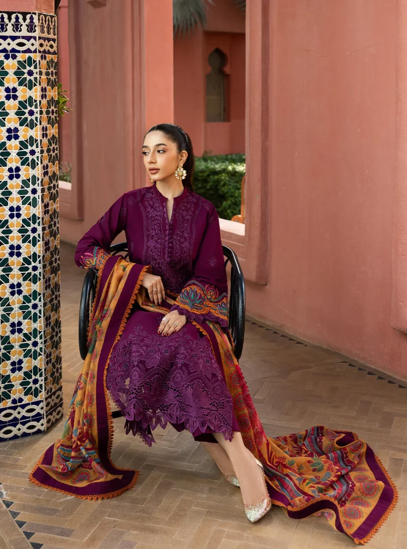 Zainab Chottani Chikankari 25 | Elegant Purple | Unstitched | Festive wear| Nia - 6B | 3 pc set. - Image 5