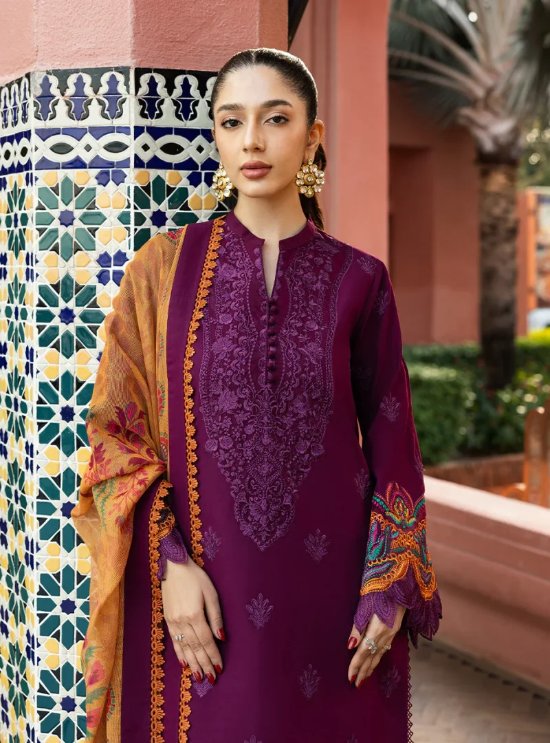 Zainab Chottani Chikankari 25 | Elegant Purple | Unstitched | Festive wear| Nia - 6B | 3 pc set. - Image 6
