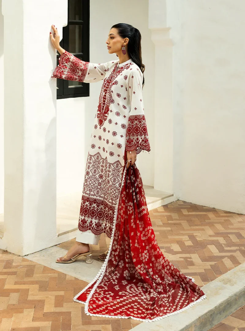 Zainab Chottani Chikankari 25 | Red and White | Unstitched | Festive wear| Reem - 8B | 3 pc set. - Image 5