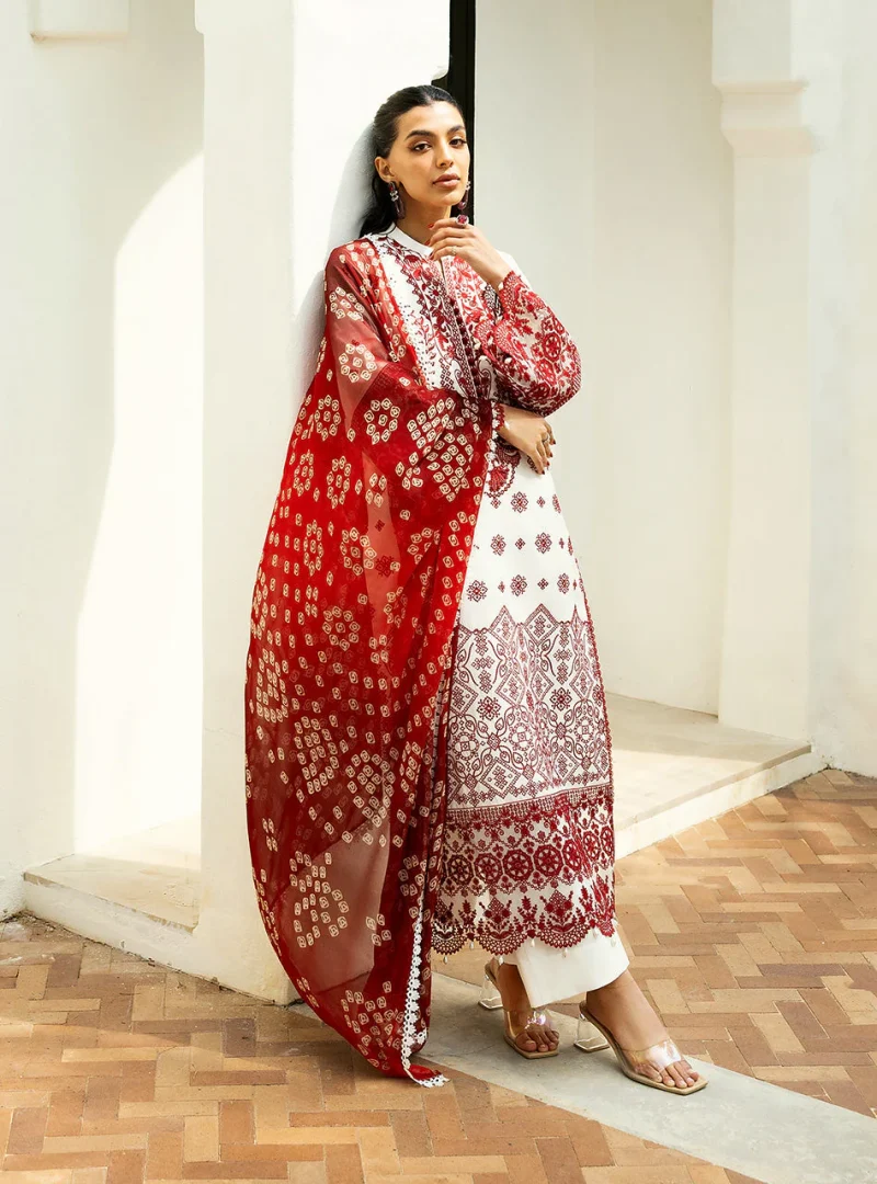 Zainab Chottani Chikankari 25 | Red and White | Unstitched | Festive wear| Reem - 8B | 3 pc set. - Image 6