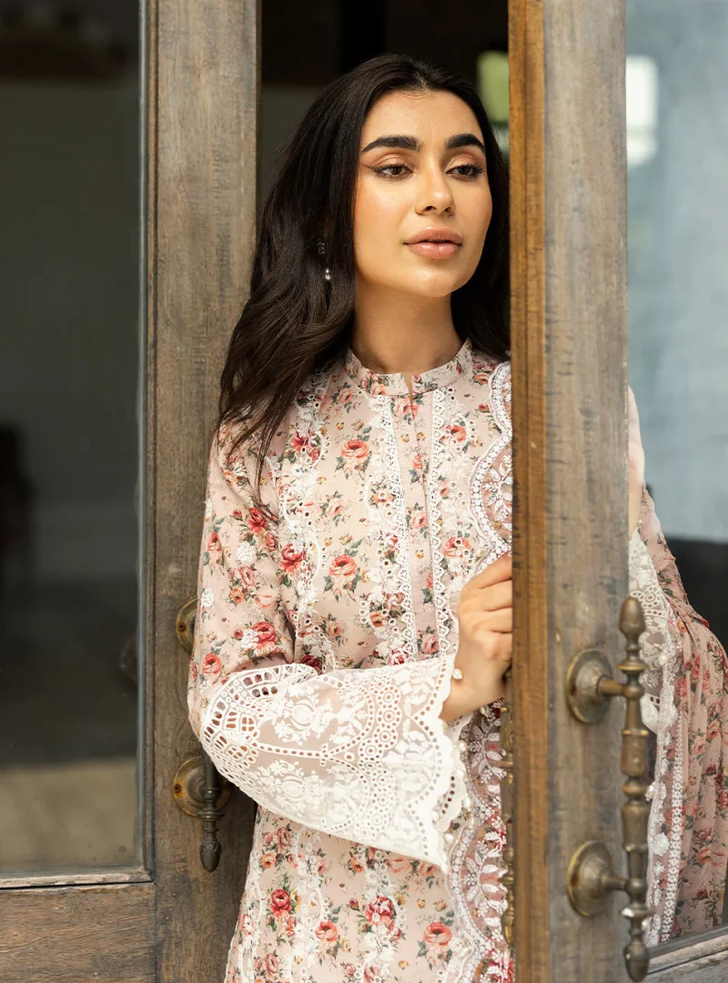 Zainab Chottani Chikankari 25 | Ethereal Peach | Unstitched | Festive wear| Lamia - 9A |  3 pc set. - Image 2