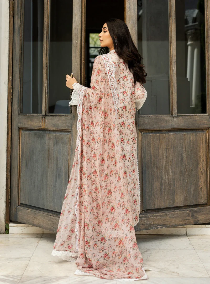 Zainab Chottani Chikankari 25 | Ethereal Peach | Unstitched | Festive wear| Lamia - 9A |  3 pc set. - Image 3