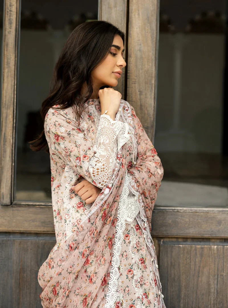 Zainab Chottani Chikankari 25 | Ethereal Peach | Unstitched | Festive wear| Lamia - 9A |  3 pc set. - Image 4
