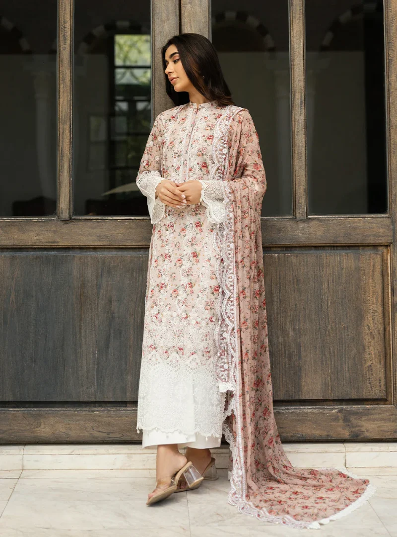 Zainab Chottani Chikankari 25 | Ethereal Peach | Unstitched | Festive wear| Lamia - 9A |  3 pc set. - Image 6