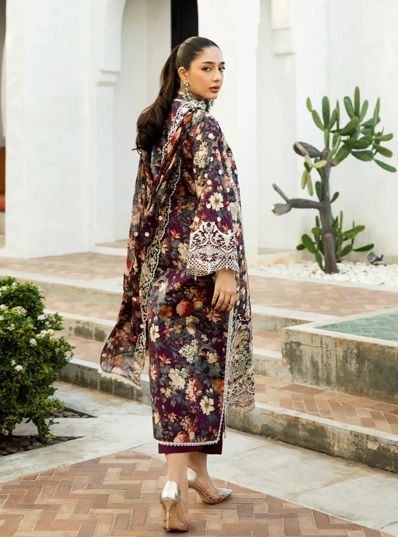 Zainab Chottani Chikankari 25 | Floral Print Purple | Unstitched | Festive wear| Reeya - 10B | 3 pc set. - Image 3