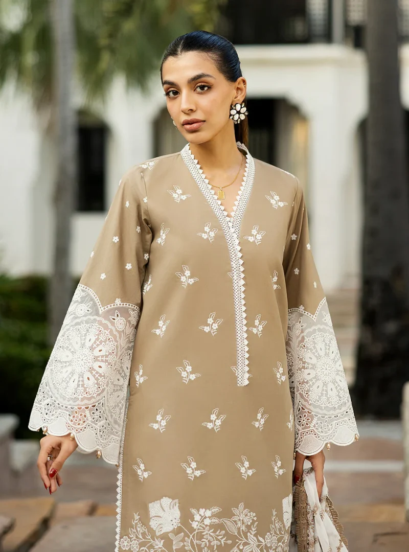 Zainab Chottani Chikankari 25 | Elegant Beige | Unstitched | Festive wear| Sia - 11A | 3 pc set. - Image 2