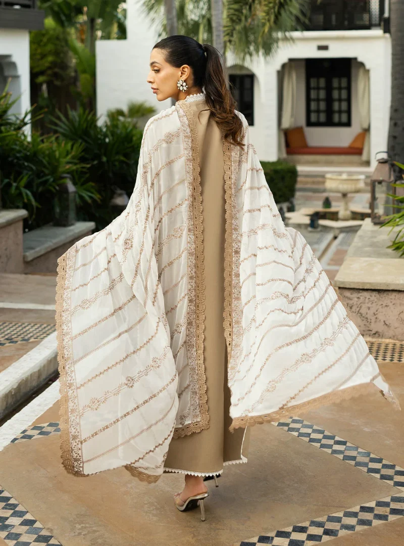 Zainab Chottani Chikankari 25 | Elegant Beige | Unstitched | Festive wear| Sia - 11A | 3 pc set. - Image 3