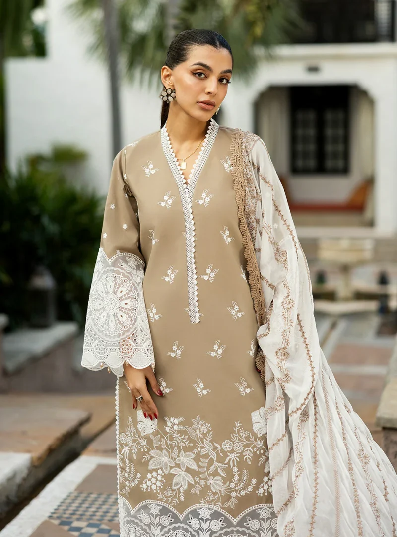 Zainab Chottani Chikankari 25 | Elegant Beige | Unstitched | Festive wear| Sia - 11A | 3 pc set. - Image 4