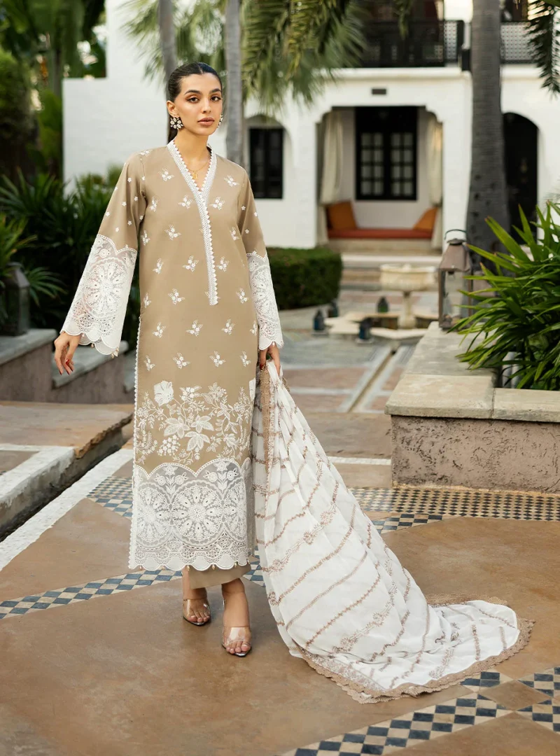Zainab Chottani Chikankari 25 | Elegant Beige | Unstitched | Festive wear| Sia - 11A | 3 pc set. - Image 5