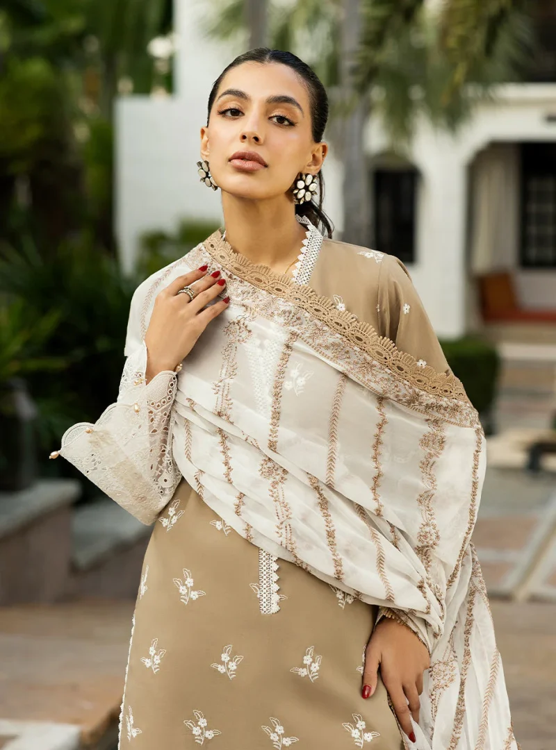 Zainab Chottani Chikankari 25 | Elegant Beige | Unstitched | Festive wear| Sia - 11A | 3 pc set. - Image 6