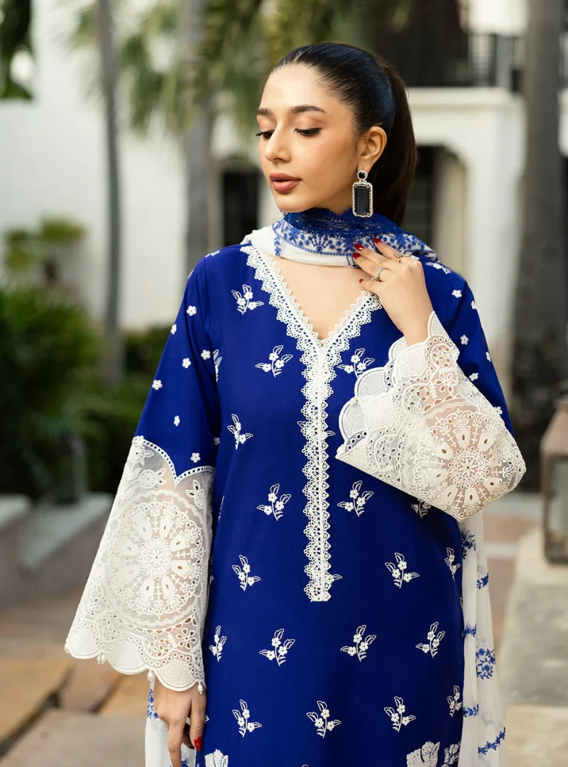 Zainab Chottani Chikankari 25 | Cobalt Blue | Unstitched | Festive wear| Sia - 11B | 3 pc set. - Image 2