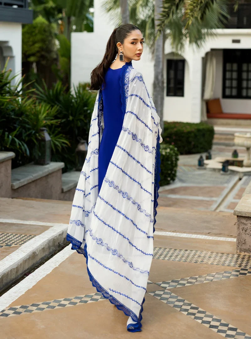 Zainab Chottani Chikankari 25 | Cobalt Blue | Unstitched | Festive wear| Sia - 11B | 3 pc set. - Image 3