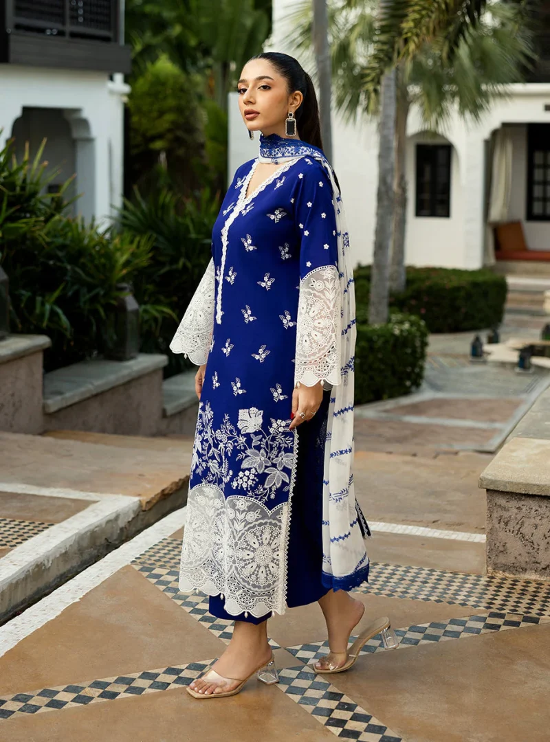 Zainab Chottani Chikankari 25 | Cobalt Blue | Unstitched | Festive wear| Sia - 11B | 3 pc set. - Image 4