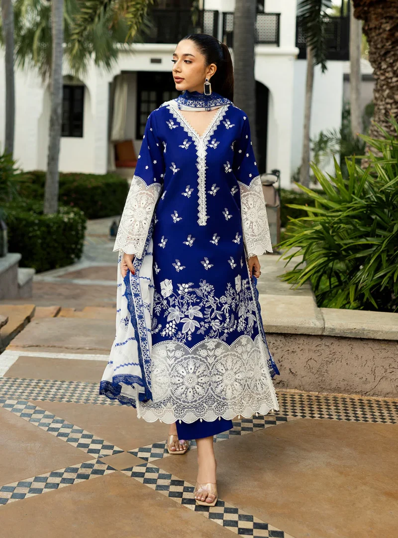 Zainab Chottani Chikankari 25 | Cobalt Blue | Unstitched | Festive wear| Sia - 11B | 3 pc set. - Image 5