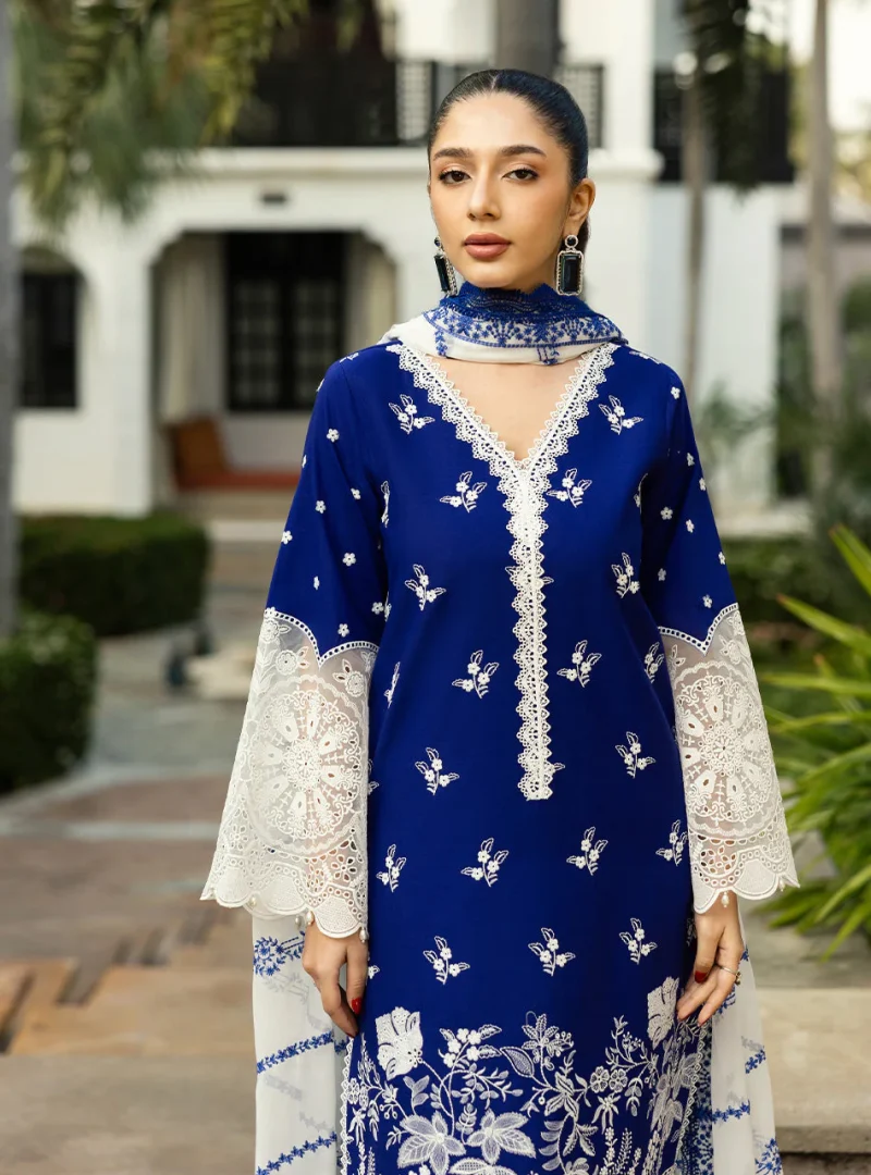 Zainab Chottani Chikankari 25 | Cobalt Blue | Unstitched | Festive wear| Sia - 11B | 3 pc set. - Image 6