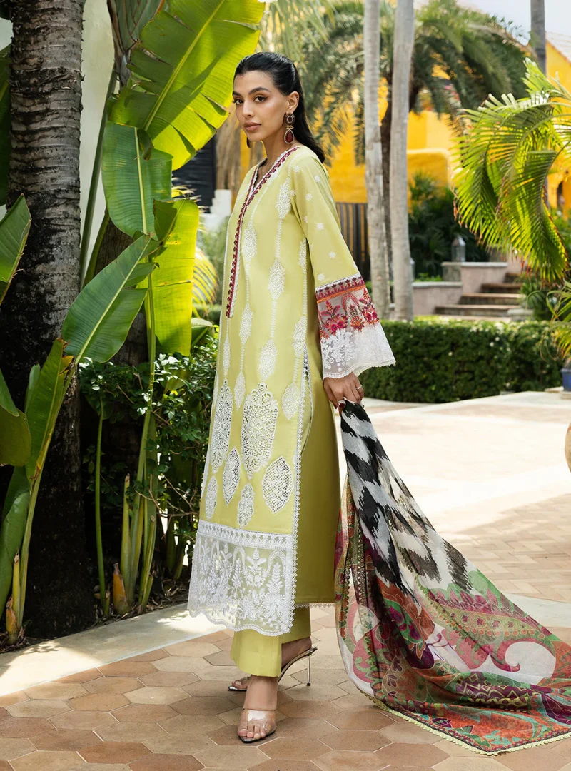 Zainab Chottani Chikankari 25 | Lime Yellow | Unstitched | Festive wear| Rayne - 12A | 3 pc set. - Image 3