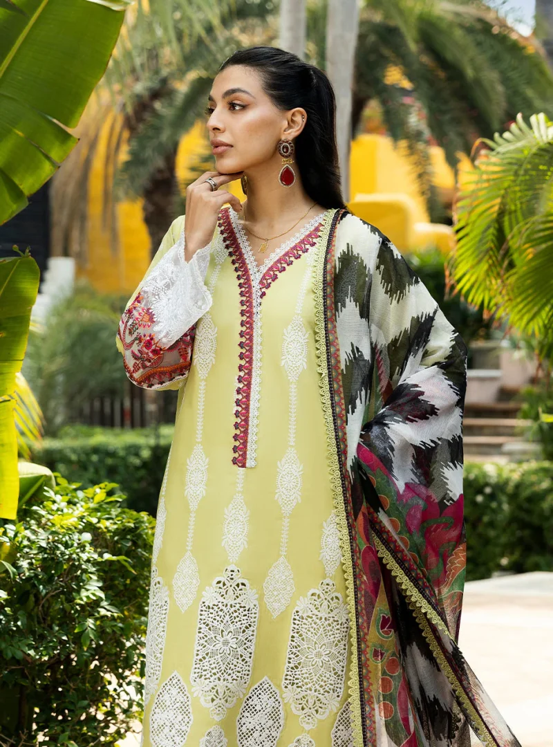 Zainab Chottani Chikankari 25 | Lime Yellow | Unstitched | Festive wear| Rayne - 12A | 3 pc set. - Image 4