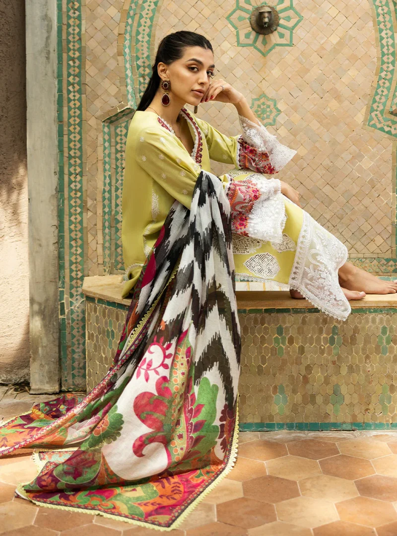 Zainab Chottani Chikankari 25 | Lime Yellow | Unstitched | Festive wear| Rayne - 12A | 3 pc set. - Image 5