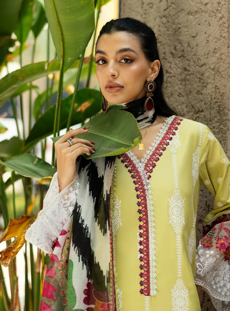 Zainab Chottani Chikankari 25 | Lime Yellow | Unstitched | Festive wear| Rayne - 12A | 3 pc set. - Image 6