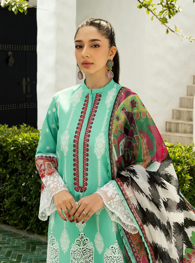 Zainab Chottani Chikankari 25 | Mint Green | Unstitched | Festive wear| Rayne - 12B | 3 pc set. - Image 2