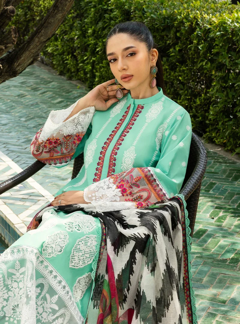 Zainab Chottani Chikankari 25 | Mint Green | Unstitched | Festive wear| Rayne - 12B | 3 pc set. - Image 3