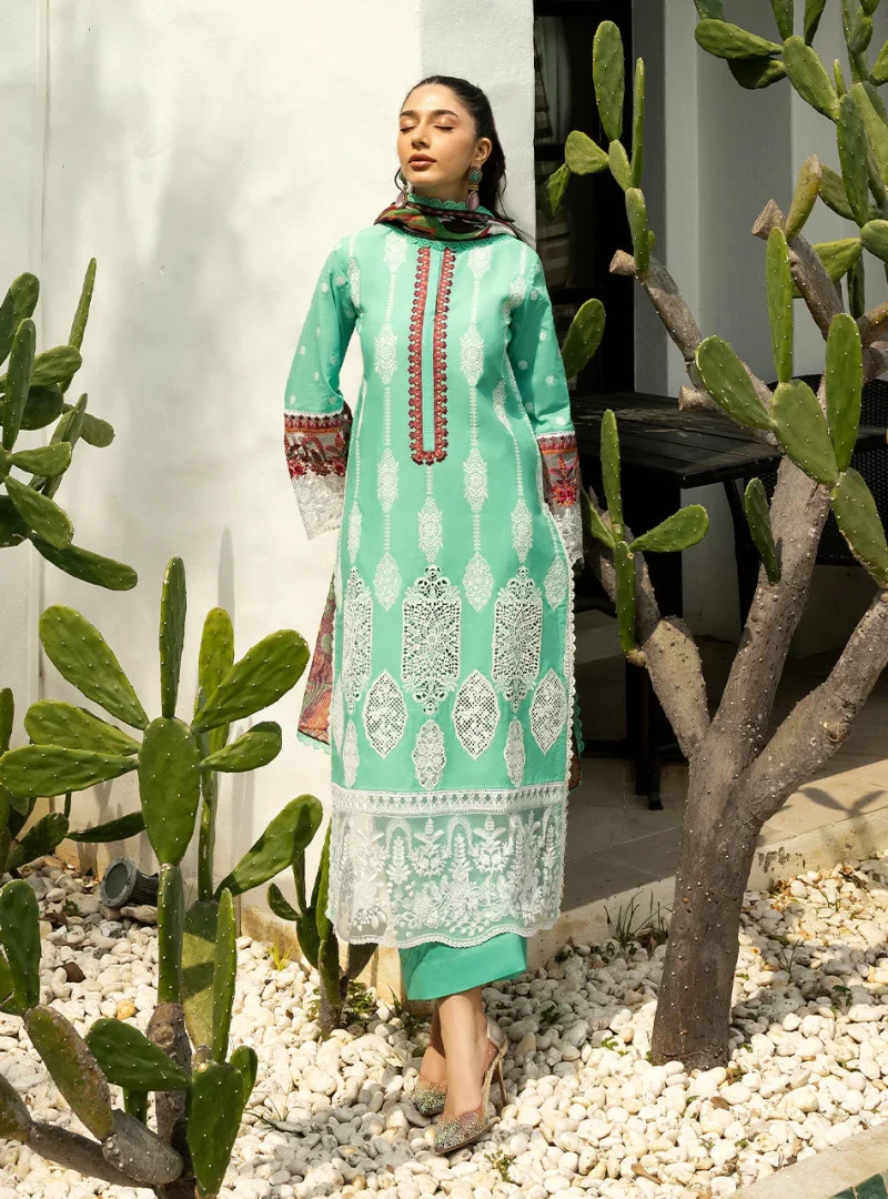 Zainab Chottani Chikankari 25 | Mint Green | Unstitched | Festive wear| Rayne - 12B | 3 pc set. - Image 4