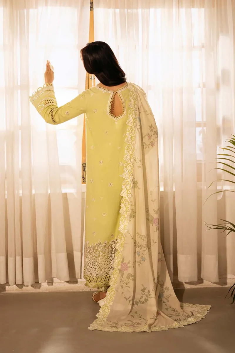 Zarposh | Sajni Lawn Edit 25 | Lime Yellow | Unstitched | Festive wear | Gulnaz | D02 | 3pc set. - Image 2