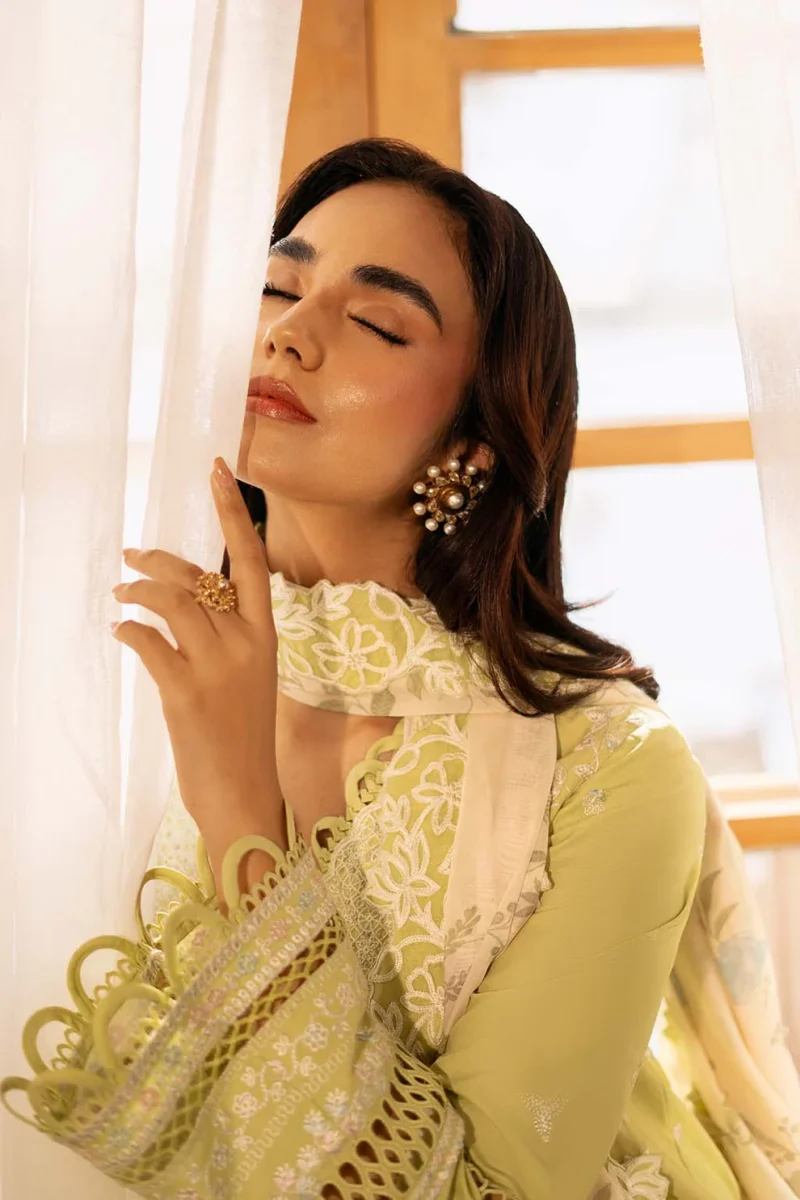 Zarposh | Sajni Lawn Edit 25 | Lime Yellow | Unstitched | Festive wear | Gulnaz | D02 | 3pc set. - Image 4