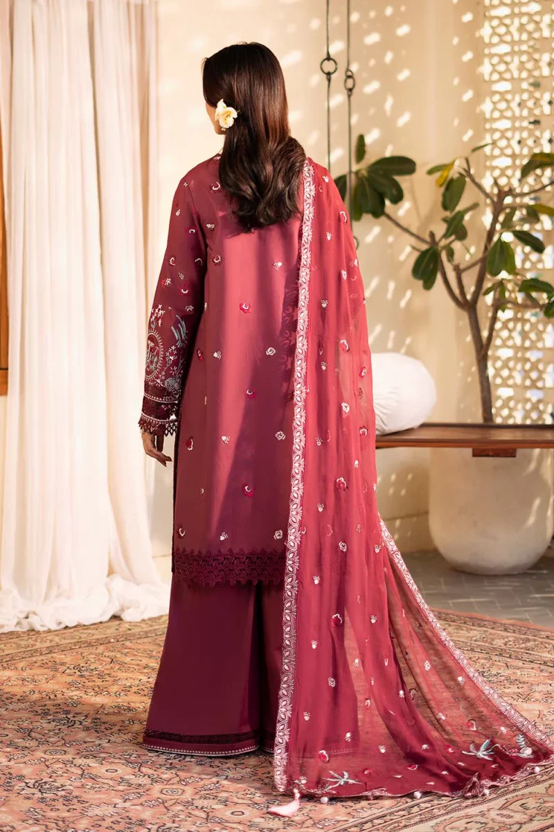 Zarposh | Sajni Lawn Edit 25 | Magenta | Unstitched | Festive wear | Nayirah | D04 | 3pc set. - Image 2