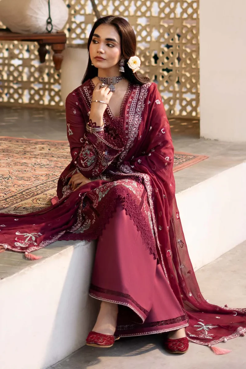 Zarposh | Sajni Lawn Edit 25 | Magenta | Unstitched | Festive wear | Nayirah | D04 | 3pc set. - Image 3