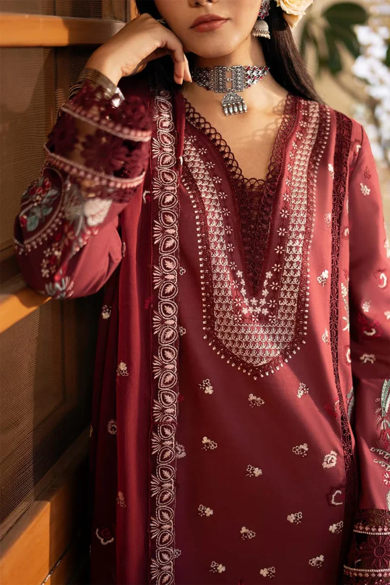 Zarposh | Sajni Lawn Edit 25 | Magenta | Unstitched | Festive wear | Nayirah | D04 | 3pc set. - Image 4
