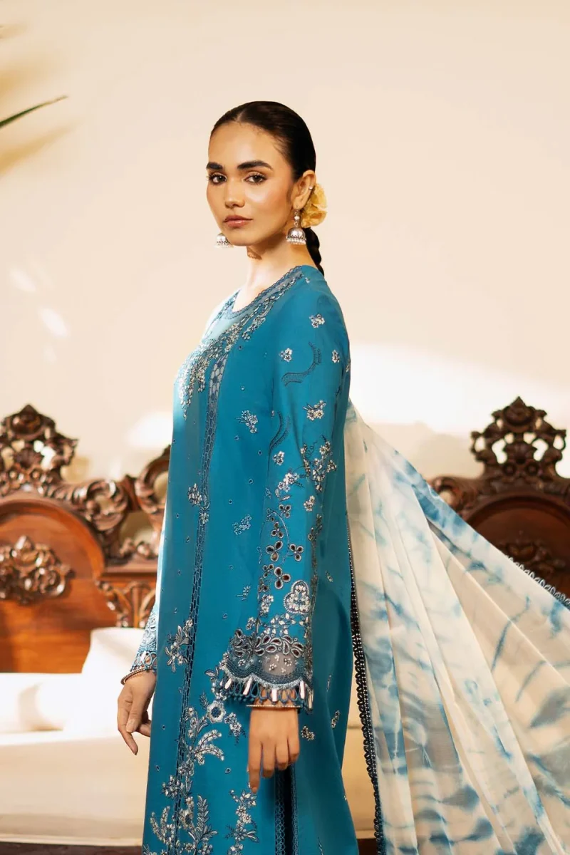 Zarposh | Sajni Lawn Edit 25 | Zinc | Unstitched | Festive wear | Azal | D05 | 3pc set. - Image 4