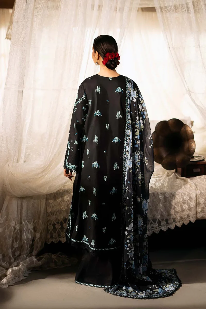 Zarposh | Sajni Lawn Edit 25 | Black | Unstitched | Festive wear | Mahzadi | D06 | 3pc set. - Image 2