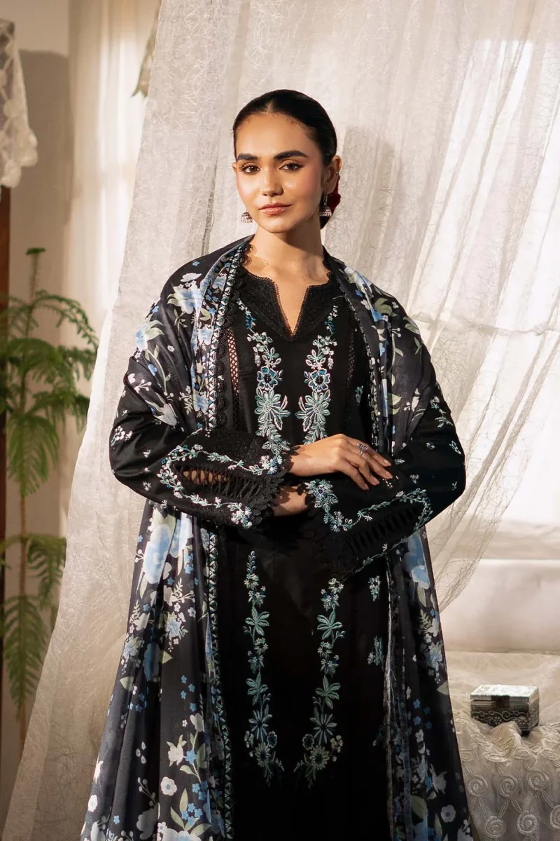 Zarposh | Sajni Lawn Edit 25 | Black | Unstitched | Festive wear | Mahzadi | D06 | 3pc set. - Image 3