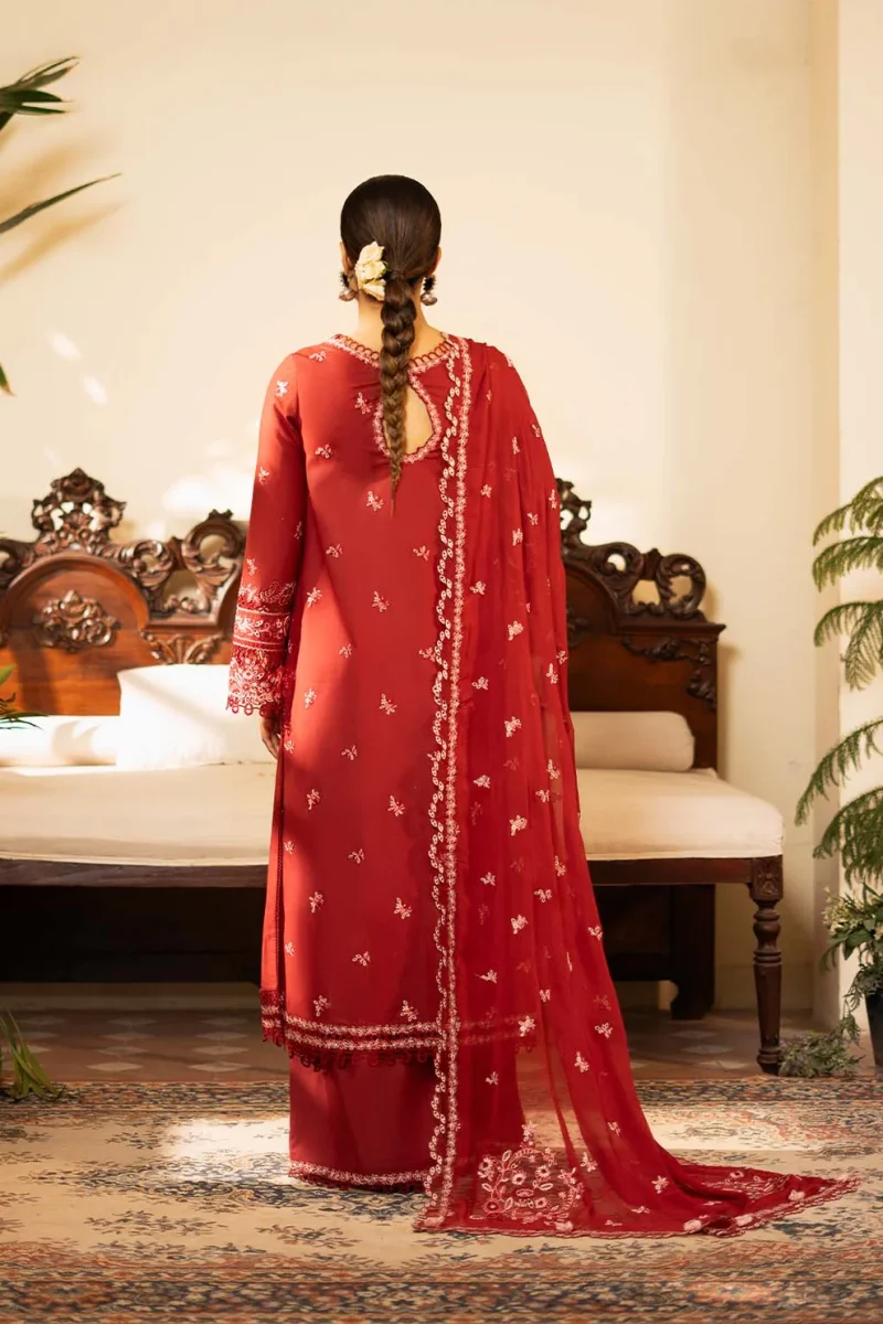 Zarposh | Sajni Lawn Edit 25 | Maroon | Unstitched | Festive wear | Noorjah | D07 | 3pc set. - Image 2