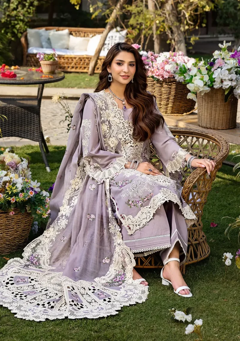 ELAF | Luxury | Lawn 25 |Lilac | Unstitched |  Festive wear | Raha | ELM-1A | 3 pc set. - Image 3