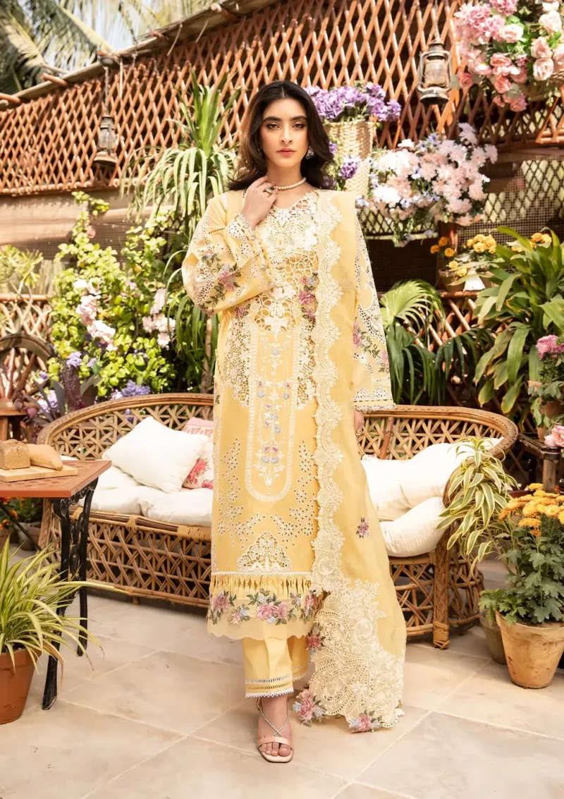 ELAF | Luxury | Lawn 25 |Lemon | Unstitched |  Festive wear | Roshne | ELM-2B | 3 pc set.