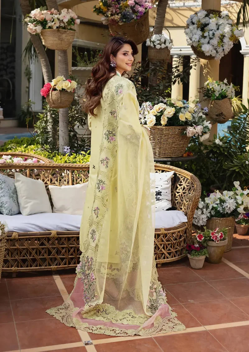 ELAF | Luxury | Lawn 25 |Apple Green | Unstitched |  Festive wear | Bahaar | ELM-3A | 3 pc set. - Image 2