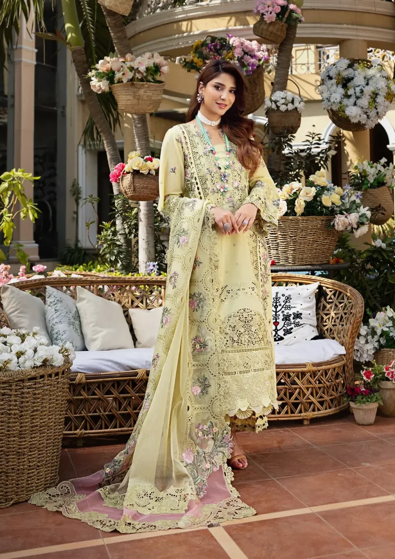 ELAF | Luxury | Lawn 25 |Apple Green | Unstitched |  Festive wear | Bahaar | ELM-3A | 3 pc set. - Image 3