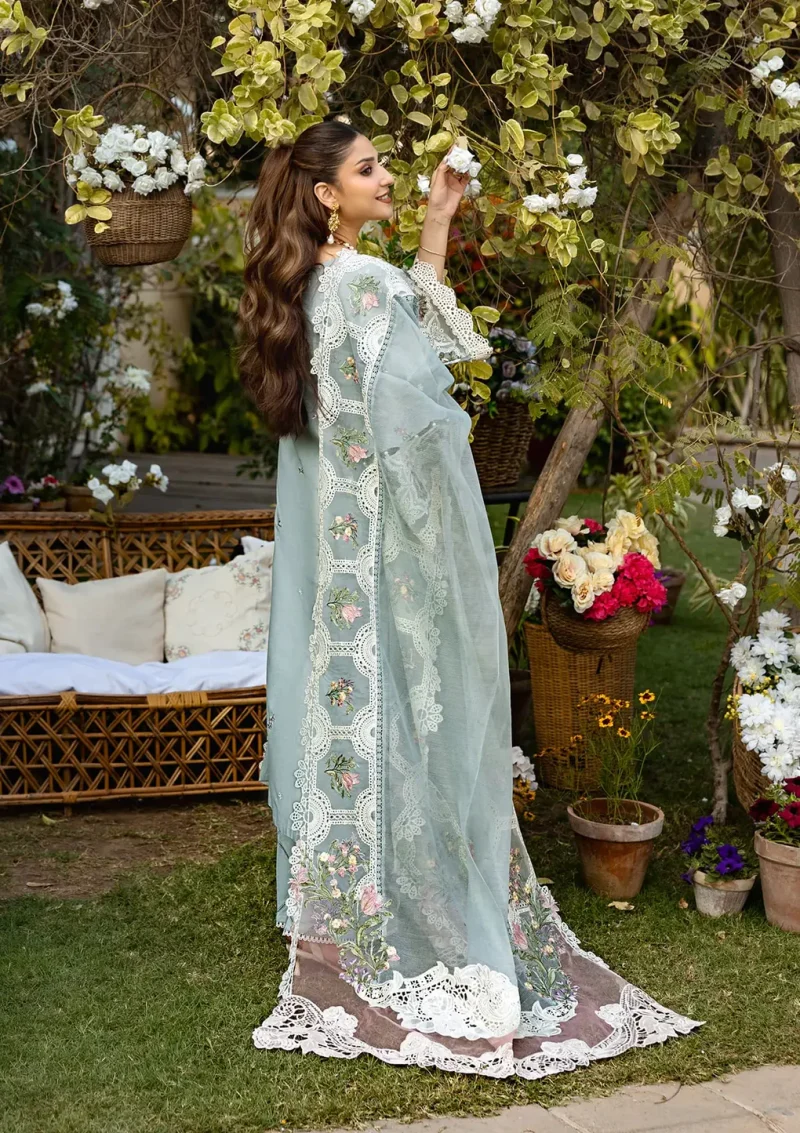 ELAF | Luxury | Lawn 25 |Sky Blue | Unstitched |  Festive wear | Samaa | ELM-3B | 3 pc set. - Image 2