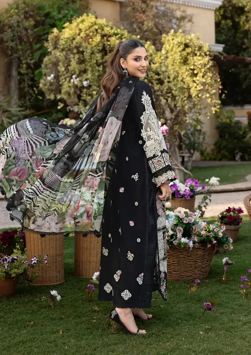 ELAF | Luxury | Lawn 25 |Black | Unstitched |  Festive wear | Mahjabeen | ELM-04 | 3 pc set. - Image 2