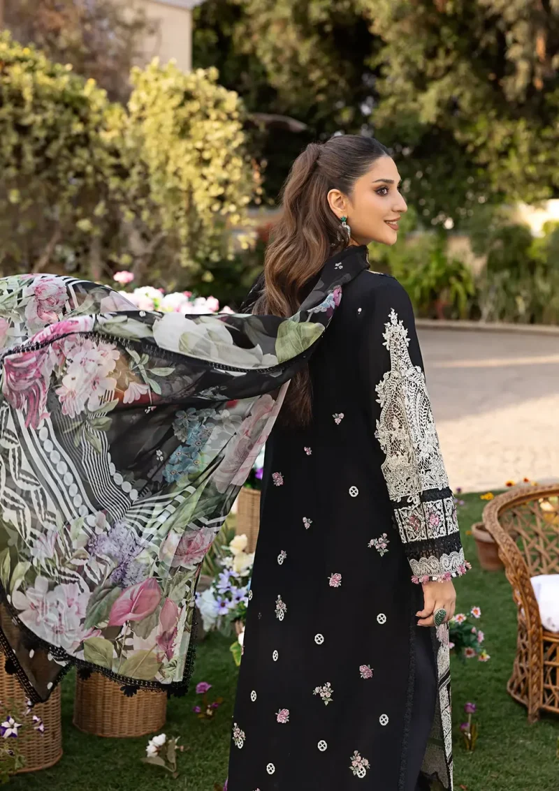 ELAF | Luxury | Lawn 25 |Black | Unstitched |  Festive wear | Mahjabeen | ELM-04 | 3 pc set. - Image 3