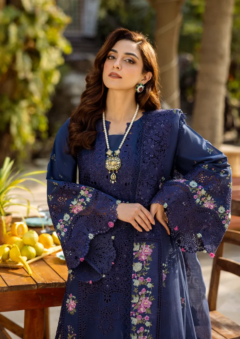 ELAF | Luxury | Lawn 25 |Navy Blue | Unstitched |  Festive wear | Neelam | ELM-06 | 3 pc set. - Image 3