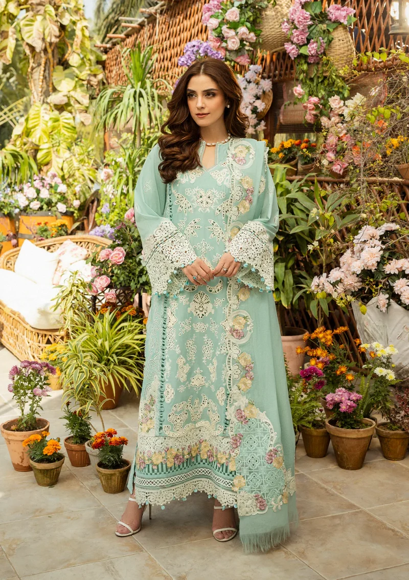 ELAF | Luxury | Lawn 25 |Aqua | Unstitched |  Festive wear | Zarafshan | ELM-7A | 3 pc set.