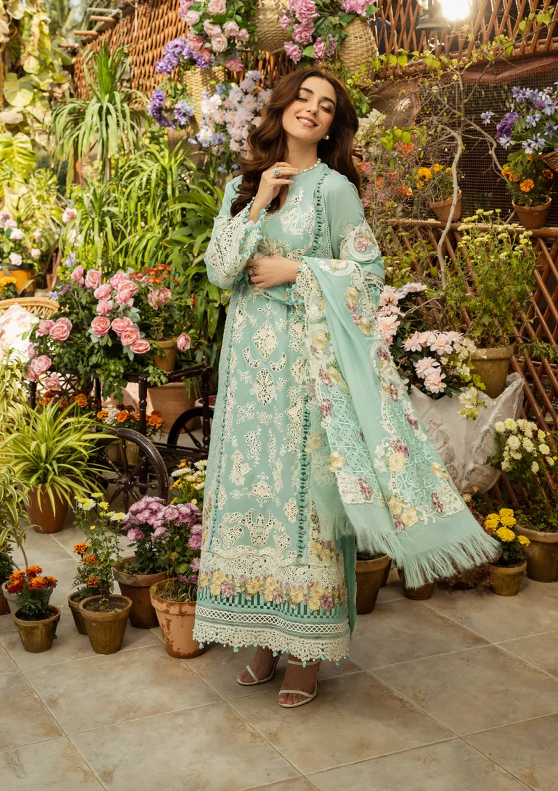 ELAF | Luxury | Lawn 25 |Aqua | Unstitched |  Festive wear | Zarafshan | ELM-7A | 3 pc set. - Image 3