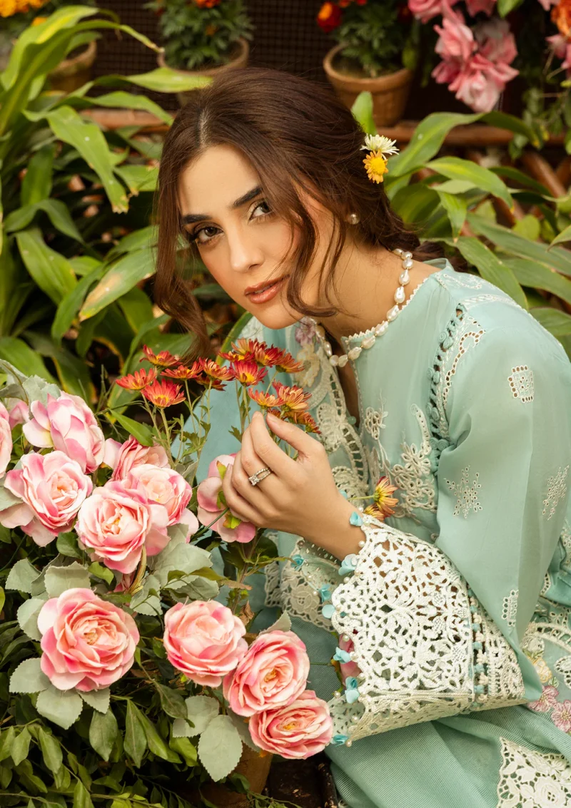 ELAF | Luxury | Lawn 25 |Aqua | Unstitched |  Festive wear | Zarafshan | ELM-7A | 3 pc set. - Image 4