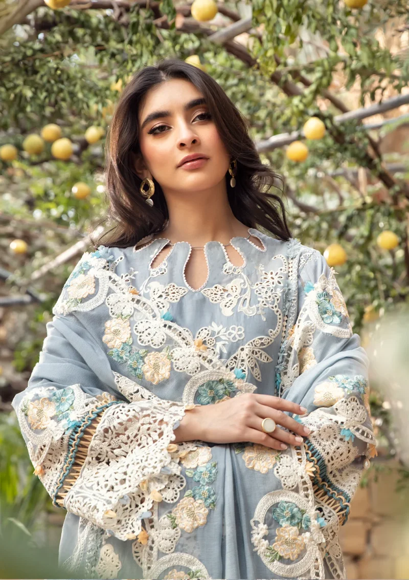 ELAF | Luxury | Lawn 25 |Ice Blue | Unstitched |  Festive wear | Mahveen | ELM-7B | 3 pc set. - Image 3